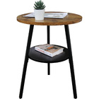 2-Tier Charisma Premium Rustic Wood & Steel Round End Sofa Side Coffee Table 