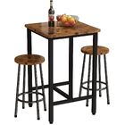 3 Piece Mastery Premium Rustic Wood & Steel Dining Set Bar Table and Stools