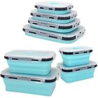 4 X Collapsible Silicone Food Storage Containers Lunchboxes Bowls Meal Box with Airtight Lid (Blue)