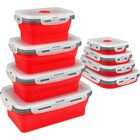 4 X Collapsible Silicone Food Storage Containers Lunchboxes Bowls Meal Box with Airtight Lid (Red)