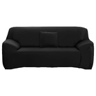 2-Seater Sofa Cover Stretch Set: Lounge Couch & Cushion Protector (Black)