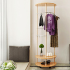2 Tier Contemporary High Gloss Wood & Steel Coat Stand with Wheels (Oak)
