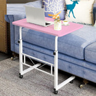 Adjustable Portable Sofa Bed Side Table Laptop Desk with Wheels (Pink)