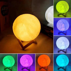 3D Moon Lunar Lamp Colour-Changing LED Night Light with Wooden Base