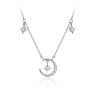 Sparkling Crescent Moon Pendant with Little Stars 925 Sterling Silver Necklace