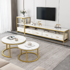 3-Piece Set Synergy Luxury Marble Look Coffee Table, TV Cabinet & Side Table (White)