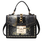 Luxe Designer Handbag Metal Studs Tote Satchel Bag Black & Gold