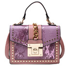 Luxe Designer Handbag Metal Studs Tote Satchel Bag Purple