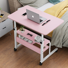 Calibre 2-tier Sofa Bed Side Table Laptop Desk with Shelves and Wheels (Pink)