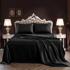 Luxury 4-Piece Silky Satin Flat Fitted Sheets Pillowcase Bed Set (Black, King)