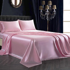 Luxury 4-Piece Silky Satin Flat Fitted Sheets Pillowcase Bed Set (Pink, King)