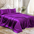 Luxury 4-Piece Silky Satin Flat Fitted Sheets Pillowcase Bed Set (Purple, King)