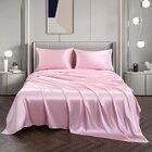 Luxury 4-Piece Silky Satin Flat Fitted Sheets Pillowcase Bed Set (Pink, Queen)