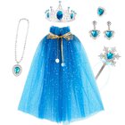 7 PCS Princess Dress up Cloak Party Costume Jewellery Cape Pretend Play Set (Blue)