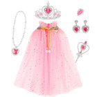 7 PCS Princess Dress up Cloak Party Costume Jewellery Cape Pretend Play Set (Pink)