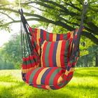 Comfortable Cotton Hammock Swing Chair with Padded Cushions (Red Stripes)