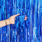 Metallic Foil Tinsel Fringe Curtain Backdrop Party Decoration (Blue)