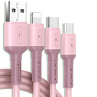 All-in-One USB Cable: Micro USB + Lightning + Type C Charging Cables iPhone Android Charger (Pink)