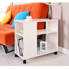Versatile Sofa Side Table & Magazine Shelf with Casters (White)