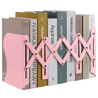 Adjustable Bookend Holder Retractable Book Stand Storage Shelf Unit Office Organiser (Pink)