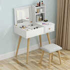 Glam Dresser Vanity Table with Mirror, Stool and Storage Shelves Set (White)